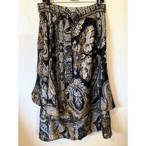 Iris Impressions Boho Wrap Skirt Dress Top Black Paisley Reversible Fun L
